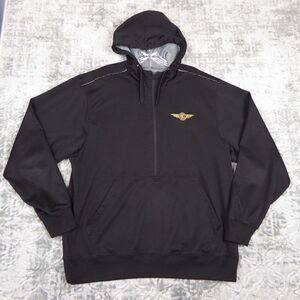 Alaska Airlines Hoodie Mens Large Black Wings Sweatshirt 1/2 Zip Clique